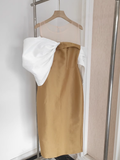 Niulatu Sheath Strapless Gold Vacation Dress Satin Women Dresses SD162