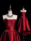 Niulatu Ball Gown Strapless Burgundy Satin High Low Evening Dress Prom Dresses SD1631