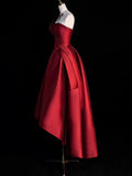 Niulatu Ball Gown Strapless Burgundy Satin High Low Evening Dress Prom Dresses SD1631
