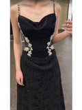 Niulatu Mermaid Spaghetti Straps Black Floor Length Evening Dress Prom Dresses SD1632