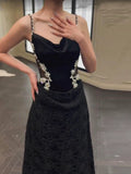 Niulatu Mermaid Spaghetti Straps Black Floor Length Evening Dress Prom Dresses SD1632