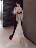 Niulatu Mermaid Spaghetti Straps Burgundy Velvet Long Evening Dress Prom Dresses SD1635