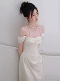 Niulatu Mermaid Off The Shoulder Ivory Wedding Dresses With Train Bridal Gowns SD1636