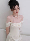 Niulatu Mermaid Off The Shoulder Ivory Wedding Dresses With Train Bridal Gowns SD1636
