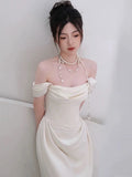 Niulatu Mermaid Off The Shoulder Ivory Wedding Dresses With Train Bridal Gowns SD1636