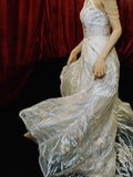 Niulatu A Line High Neckline Sequin Long Evening Dress Prom Dresses SD1637