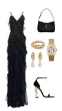 Niulatu Mermaid Spaghetti Straps Floor Length Black Chiffon Evening Dress Prom Dresses SD1640