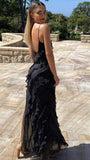 Niulatu Mermaid Spaghetti Straps Floor Length Black Chiffon Evening Dress Prom Dresses SD1640