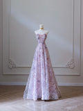 Niulatu A Line Sweetheart Lilac Tulle Sequin Flowers Evening Dress Prom Dresses SD1641