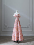 Niulatu A Line Off The Shoulder Sequin Pink Floor Length Evening Dress Prom Dresses SD1642