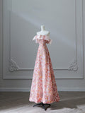 Niulatu A Line Off The Shoulder Sequin Pink Floor Length Evening Dress Prom Dresses SD1642