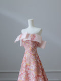Niulatu A Line Off The Shoulder Sequin Pink Floor Length Evening Dress Prom Dresses SD1642