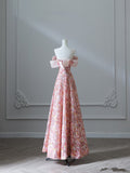 Niulatu A Line Off The Shoulder Sequin Pink Floor Length Evening Dress Prom Dresses SD1642