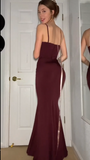 Niulatu Mermaid Spaghetti Straps Burgundy Long Evening Dress Prom Dresses SD1644