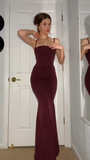 Niulatu Mermaid Spaghetti Straps Burgundy Long Evening Dress Prom Dresses SD1644
