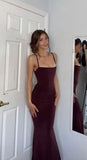 Niulatu Mermaid Spaghetti Straps Burgundy Long Evening Dress Prom Dresses SD1644