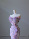 Niulatu Mermaid Sweetheart Lilac Tulle Sequin Flowers Evening Dress Prom Dresses SD1645