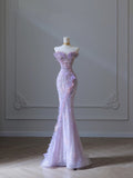 Niulatu Mermaid Sweetheart Lilac Tulle Sequin Flowers Evening Dress Prom Dresses SD1645