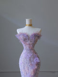 Niulatu Mermaid Sweetheart Lilac Tulle Sequin Flowers Evening Dress Prom Dresses SD1645