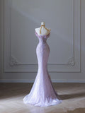 Niulatu Mermaid Sweetheart Lilac Tulle Sequin Flowers Evening Dress Prom Dresses SD1645