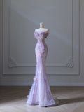 Niulatu Mermaid Sweetheart Lilac Tulle Sequin Flowers Evening Dress Prom Dresses SD1645