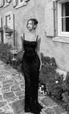 Niulatu Mermaid Spaghetti Straps Black Lace Long Evening Dress Prom Dresses SD1646