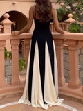 Niulatu A line Spaghetti Straps Black Long Prom Dresses Formal Graduation Party Dress Evening Dress SD1648