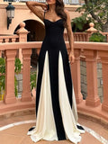 Niulatu A line Spaghetti Straps Black Long Prom Dresses Formal Graduation Party Dress Evening Dress SD1648