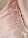 Niulatu Sheath One Shoulder Pink Vacation Dress Satin Women Dresses WIth Feather SD164