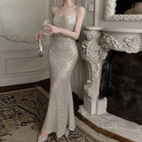 Niulatu Mermaid Spaghetti Straps Sequin Floor Length Evening Dress Prom Dresses SD1650