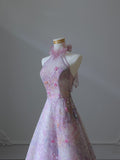 Niulatu A Line High Neckline Lilac Lace Tulle Flowers Evening Dress Prom Dresses SD1651