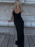 Niulatu Mermaid Spaghetti Straps Floor Length Chiffon Evening Dress Prom Dresses SD1652