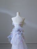 Niulatu Mermaid Strapless Tulle Flowers Evening Dress Long Prom Dresses SD1652