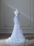 Niulatu Mermaid Strapless Tulle Flowers Evening Dress Long Prom Dresses SD1652
