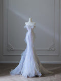 Niulatu Mermaid Strapless Tulle Flowers Evening Dress Long Prom Dresses SD1652