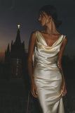 Niulatu Mermaid Jewel Ivory Satin Floor Length Evening Dress Prom Dresses SD1654