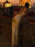 Niulatu Mermaid Jewel Ivory Satin Floor Length Evening Dress Prom Dresses SD1654