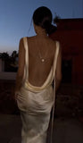 Niulatu Mermaid Jewel Ivory Satin Floor Length Evening Dress Prom Dresses SD1654