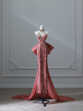 Niulatu Mermaid High Neckline Velvet Evening Dress Long Prom Dresses SD1654