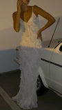 Niulatu Mermaid Spaghetti Straps Floor Length Sequin White Evening Dress Prom Dresses SD1655