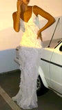 Niulatu Mermaid Spaghetti Straps Floor Length Sequin White Evening Dress Prom Dresses SD1655