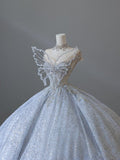 Niulatu Ball Gown Strapless Neckline Sequin Light Sky Blue Long Wedding Dresses Brides Dress SD1656