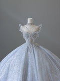 Niulatu Ball Gown Strapless Neckline Sequin Light Sky Blue Long Wedding Dresses Brides Dress SD1656