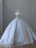 Niulatu Ball Gown Strapless Neckline Sequin Light Sky Blue Long Wedding Dresses Brides Dress SD1656