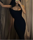 Niulatu Mermaid Spaghetti Straps Floor Length Black Evening Dress Prom Dresses SD1656