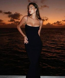 Niulatu Mermaid Spaghetti Straps Floor Length Black Evening Dress Prom Dresses SD1656