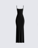 Niulatu Mermaid Spaghetti Straps Floor Length Black Evening Dress Prom Dresses SD1656