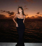 Niulatu Mermaid Spaghetti Straps Floor Length Black Evening Dress Prom Dresses SD1656