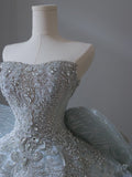 Niulatu Ball Gown Strapless Neckline Long Sequin Light Sky Blue Long Wedding Dresses Brides Dress SD1658