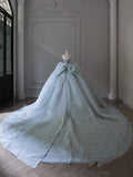 Niulatu Ball Gown Strapless Neckline Long Sequin Light Sky Blue Long Wedding Dresses Brides Dress SD1658
